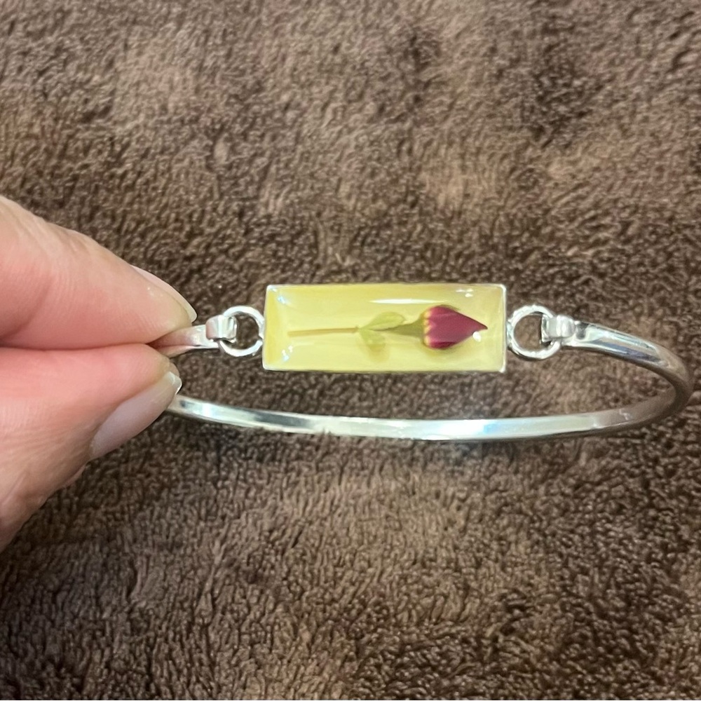 925 Silver Real Rose Vintage Floral Bracelet